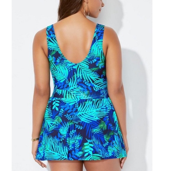 Swimsuits For All Blue and Green Tropical One Piece - Picture 2 of 5